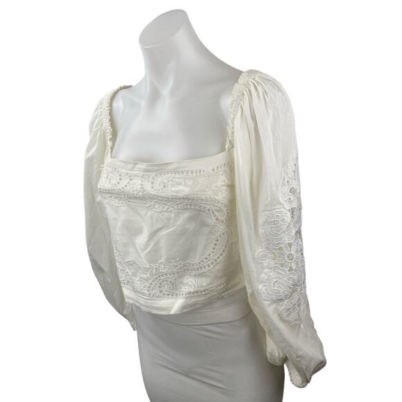 Farm Rio Women's White Floral Lace Embroidered Long Balloon Sleeve Blouse Top M - Picture 3 of 6